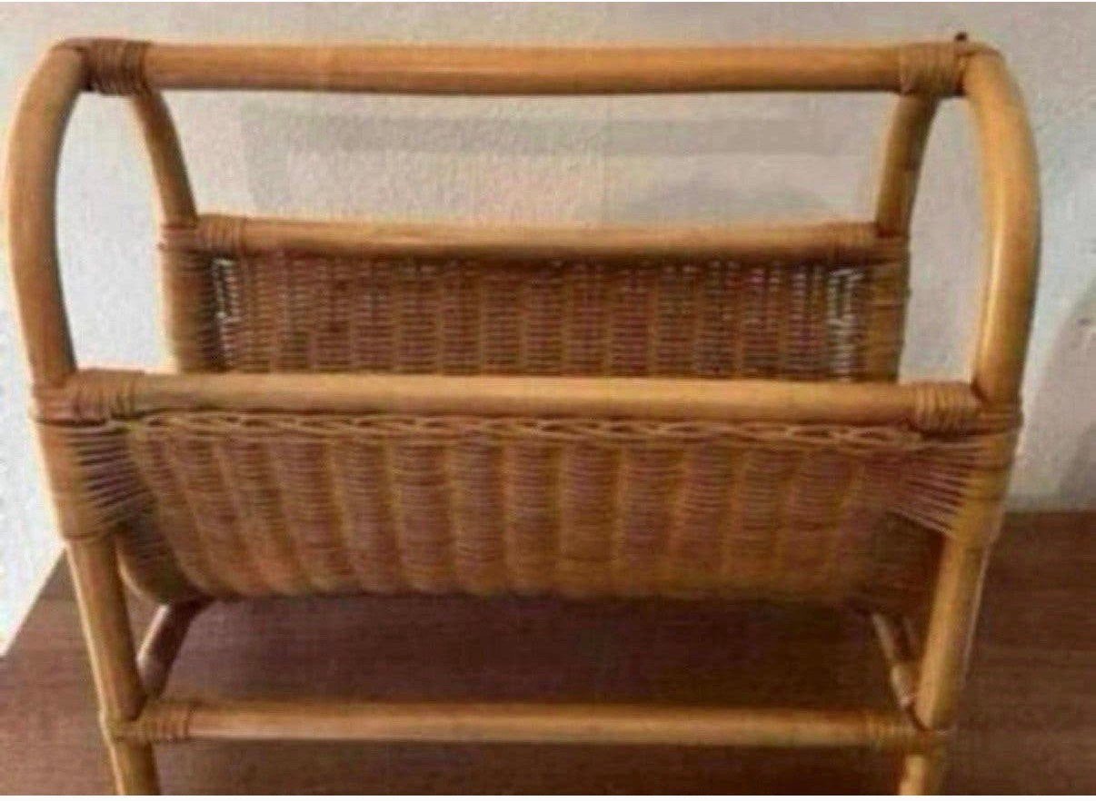 Vintage Lectuurmand Rotan, Huis en Inrichting, Woonaccessoires | Krantenbakken en Lectuurbakken, Ophalen of Verzenden, Zo goed als nieuw
