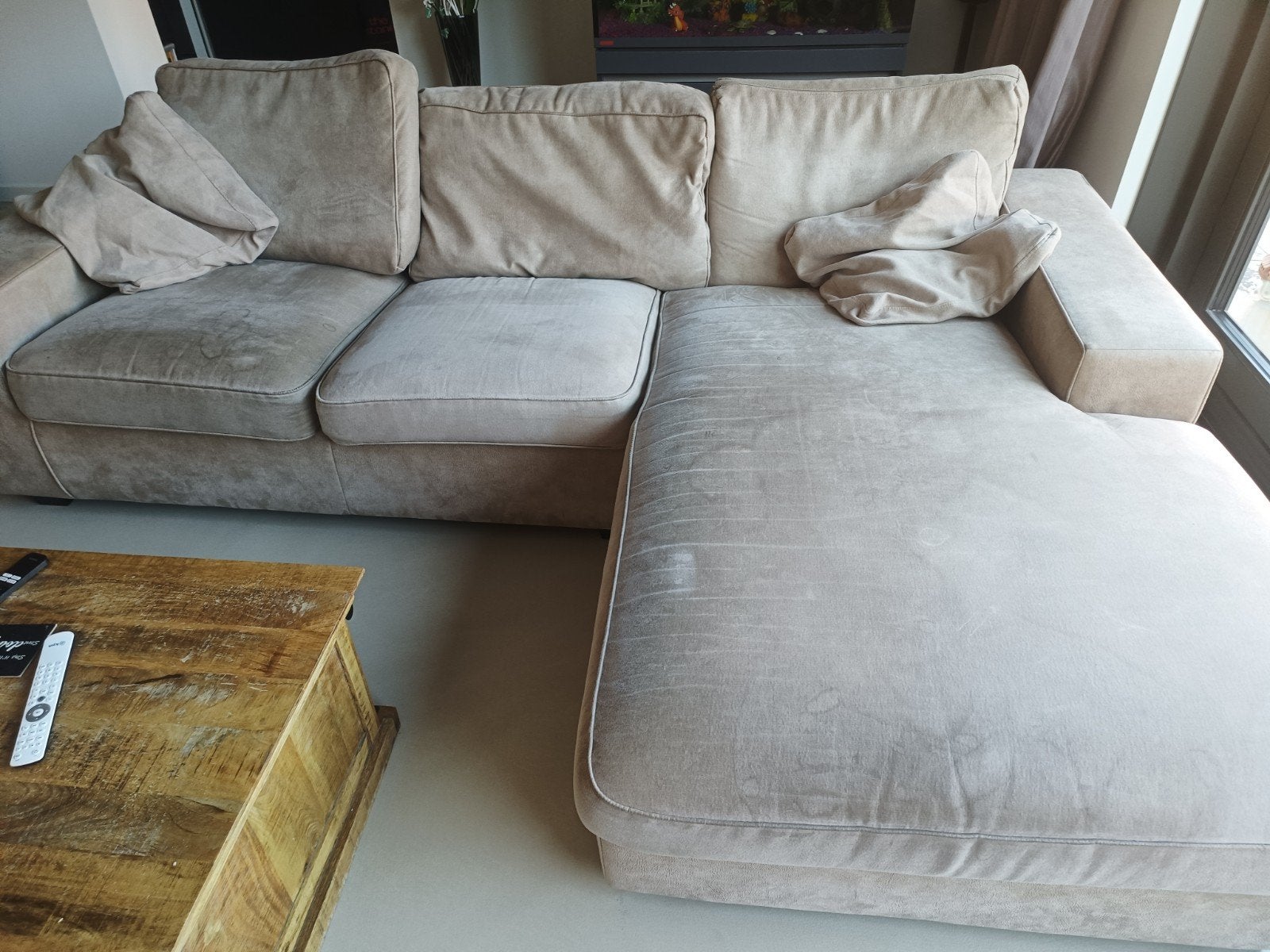 Comfortabele hoekbank met chaise longue, Ophalen, 250 tot 300 cm, Gebruikt, Hoekbank