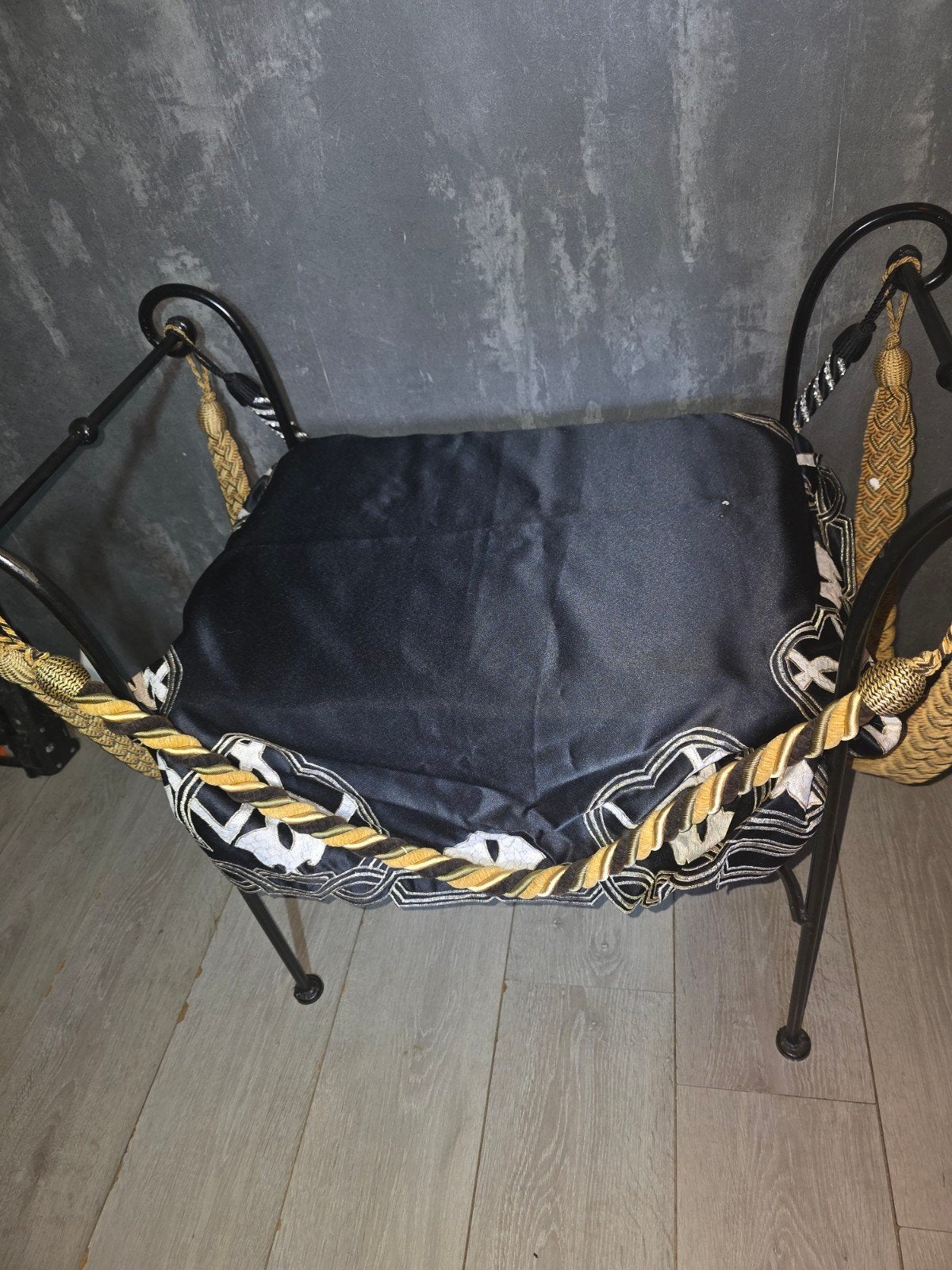 Vintage Hollywood Regency Smeedijzeren Bankje  Curule Hocker, Ophalen, Gebruikt, Onbekend, Onbekend