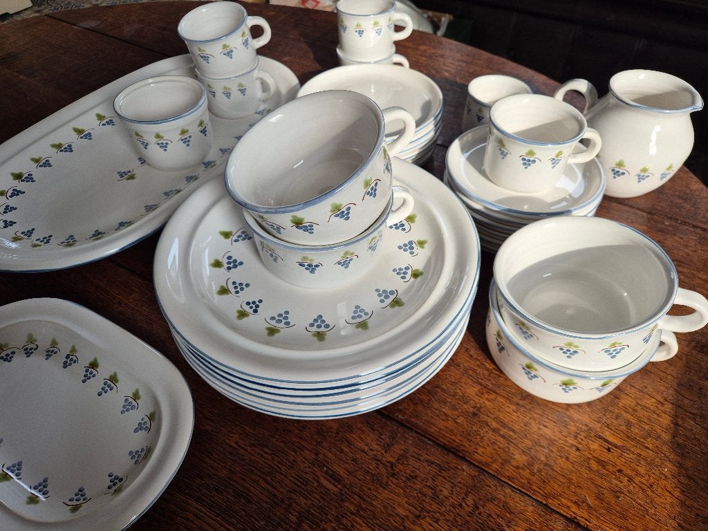6 pers Servies handgeschilderd Bretagne Carnac blauwe druif, Ophalen, Zo goed als nieuw, Bord(en), Overige stijlen