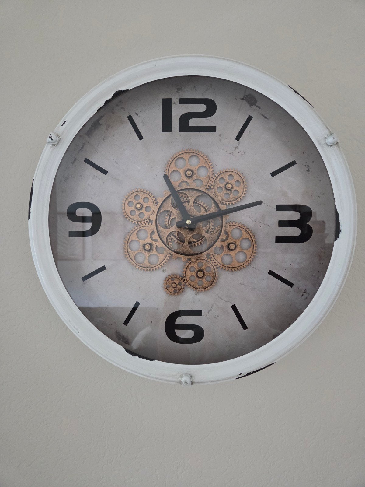 wandklok industriëel met tandwielen, Ophalen, Wandklok