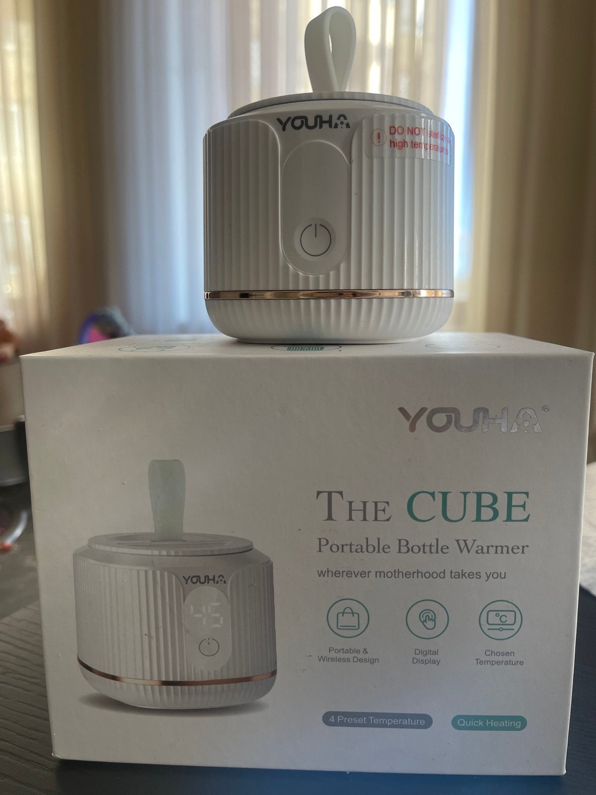 YOUHA The Cube Draagbare Flessenwarmer, Flessen- of potjesverwarmer, Youha, Ophalen of Verzenden, Zo goed als nieuw