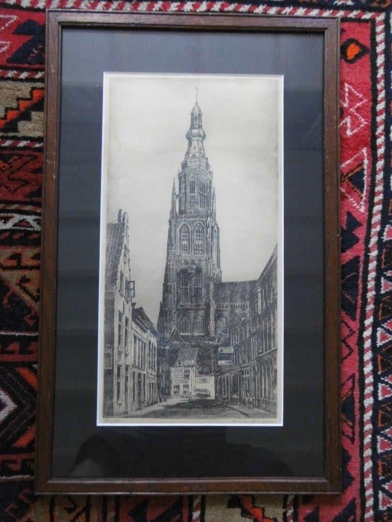 Ets Marius Janssen O.L.V Kathedraal te Breda, Ophalen, Gesigneerd