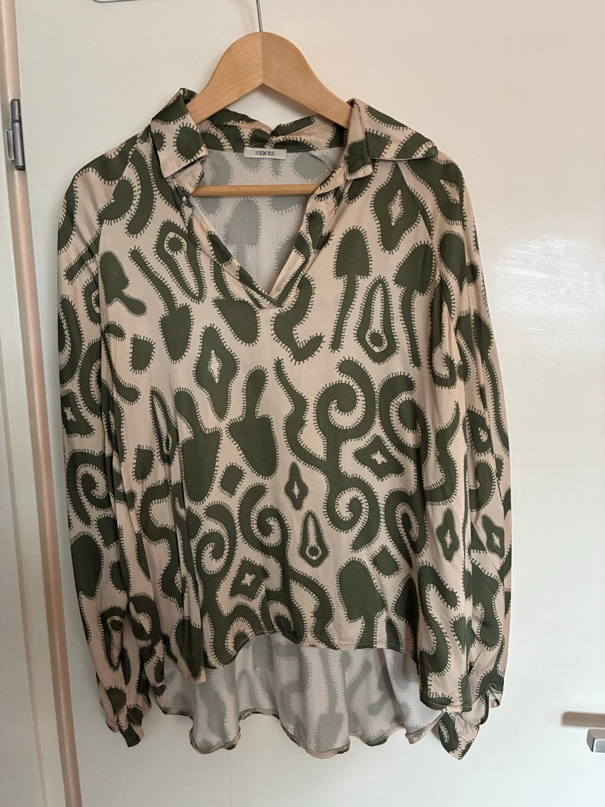 Senes blouse met abstracte print in olijfgroen, Ophalen of Verzenden, Zo goed als nieuw, Maat 38/40 (M), Groen