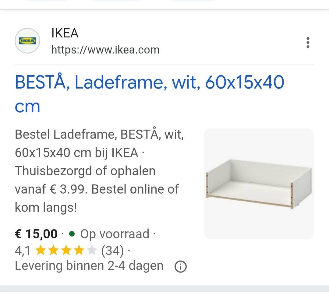 Besta ladeframe 2x wit, Ophalen, Nieuw, Minder dan 20 cm, Minder dan 5 m²
