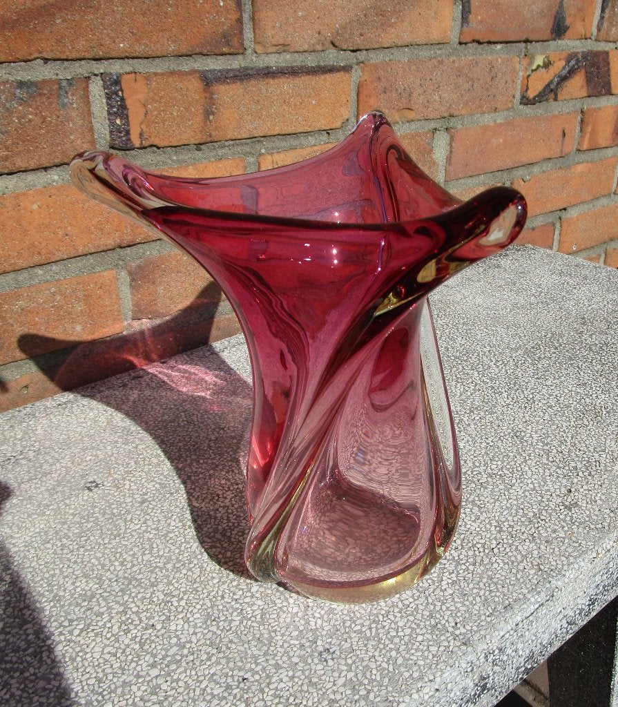 Vintage Murano stijl rode glazen vaas, Antiek en Kunst, Ophalen of Verzenden