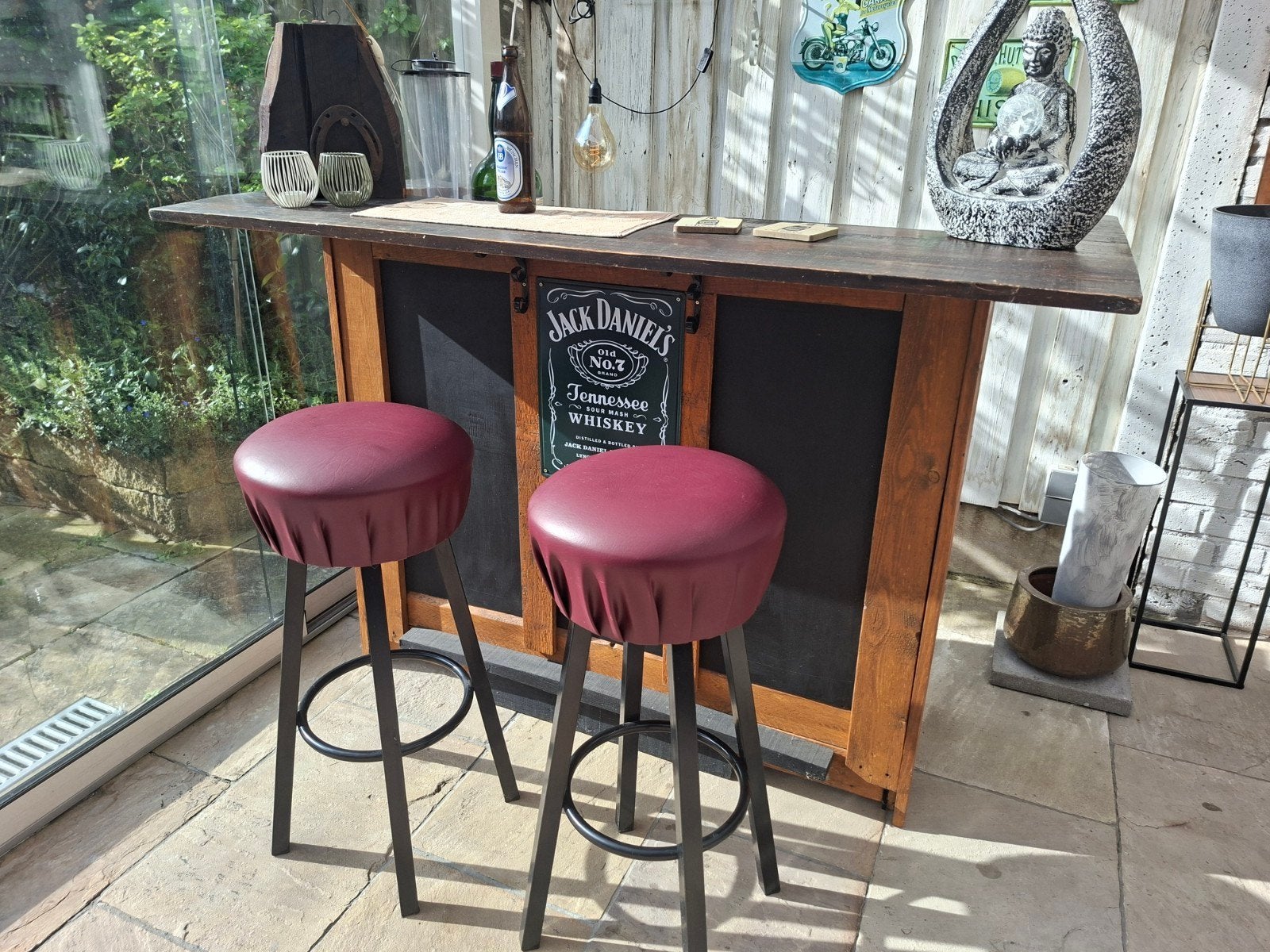 Huisbar/Mancave bar/Bar toog/Jack Daniels bar 1,6m, Ophalen, Gebruikt, Inclusief barstoelen