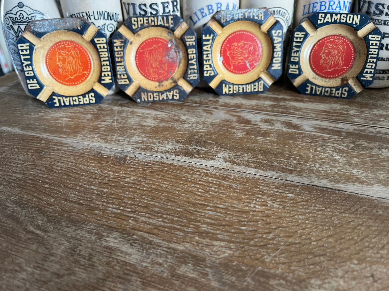 4x OUD BLIKKEN ASBAKJE SAMSON DE GEYTER, Ophalen of Verzenden, Gebruikt