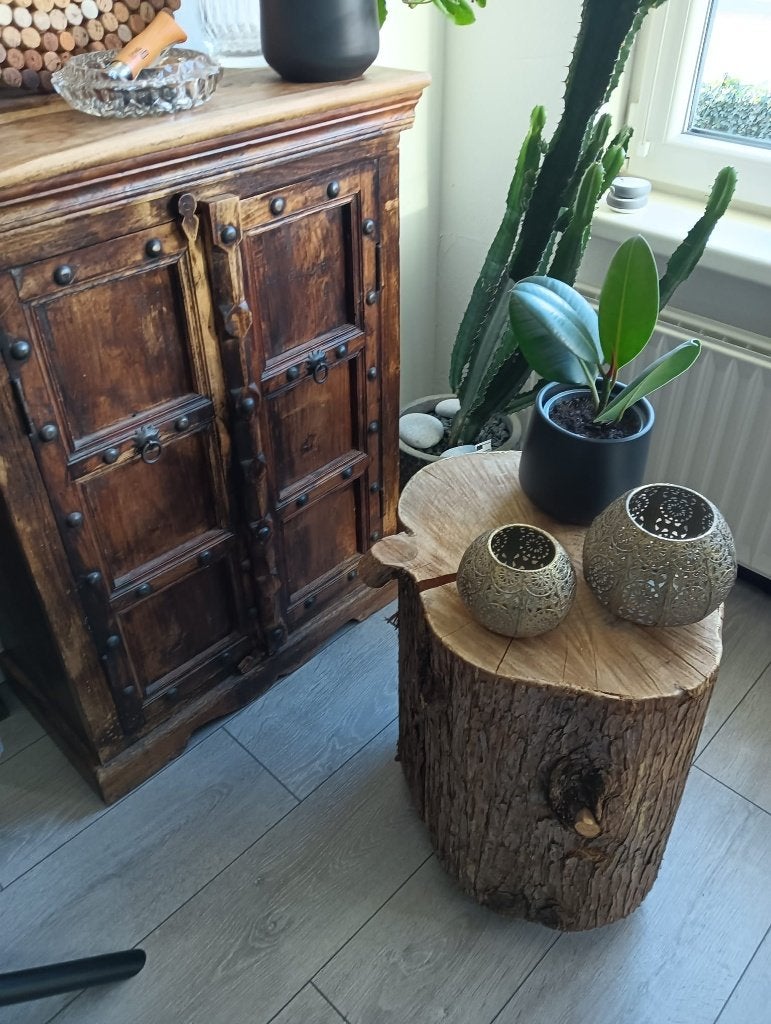 Boomstronk tafel op wielen, Ophalen, 50 tot 100 cm, Nieuw, 50 tot 100 cm