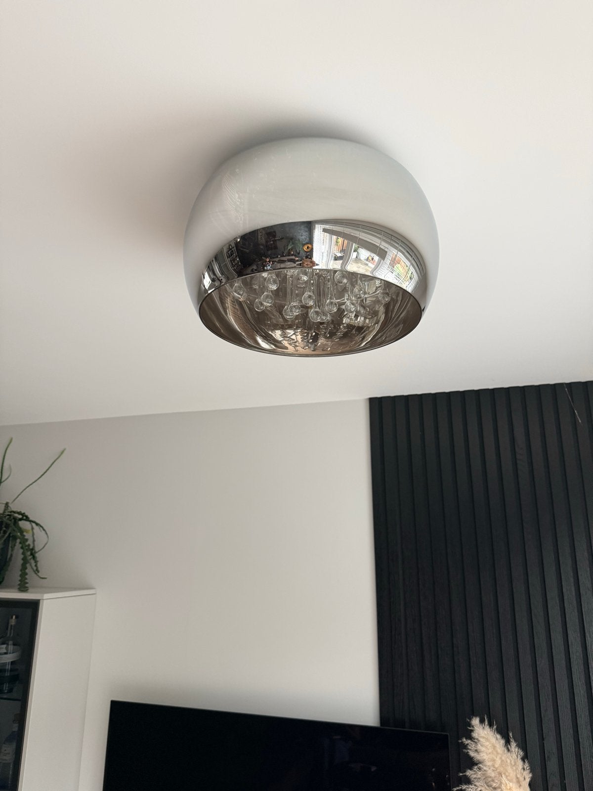 Moderne plafondlamp met kristallen details, Zilver, Modern, LED, Overige fittingen