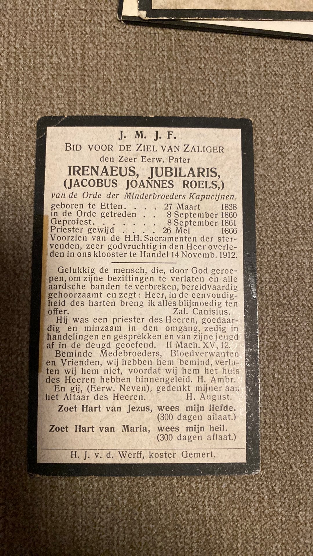 pater JJ Roels 1838 Etten 1912 Handel, Ophalen of Verzenden