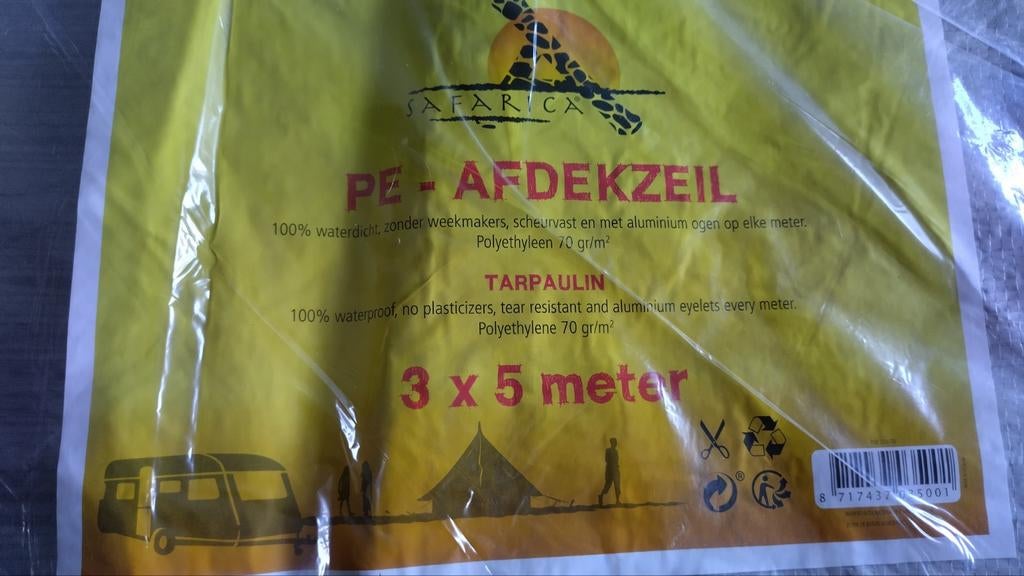 Safarica PE Afdekzeil 3x5 meter - Waterdicht en Scheurvast, Caravans en Kamperen, Kampeeraccessoires, Nieuw, Ophalen of Verzenden