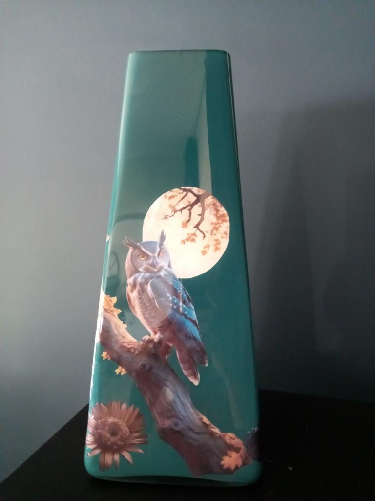Unieke vaas met uil en bloemen decoratie, Huis en Inrichting, Woonaccessoires | Vazen, Ophalen of Verzenden