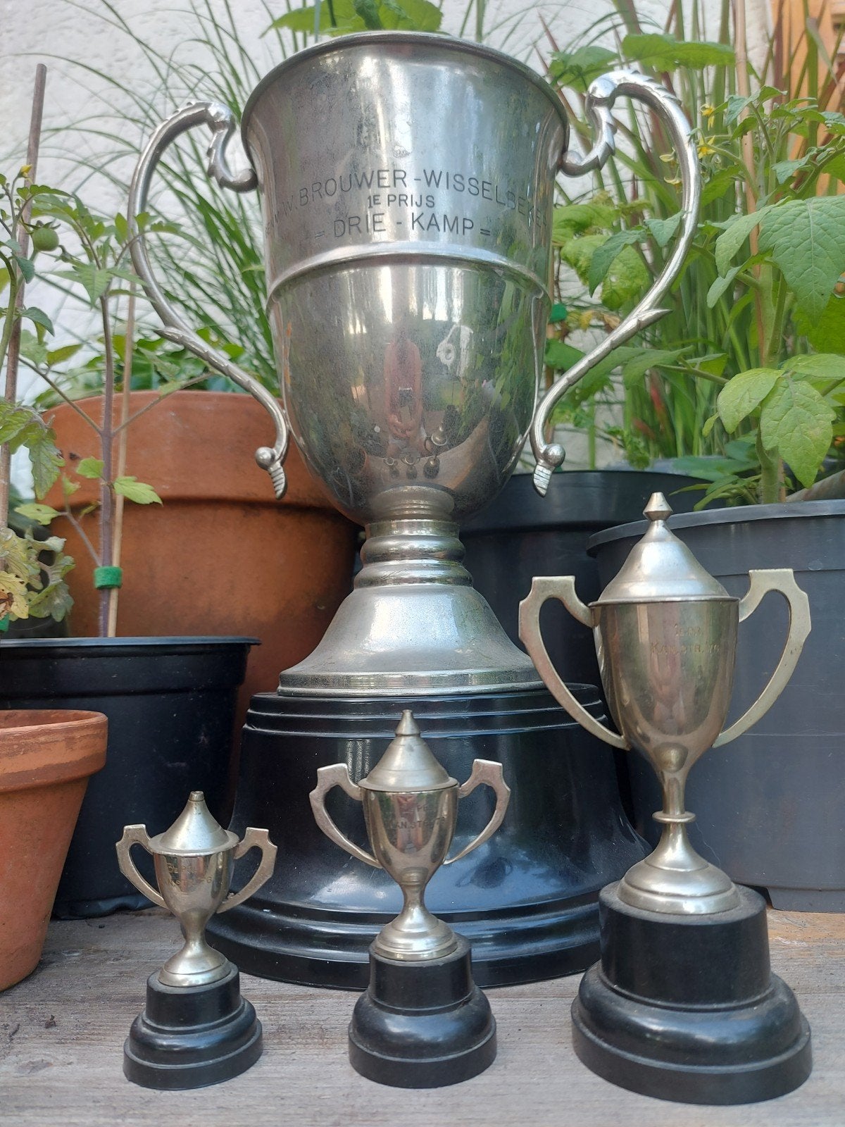 3 oude mini sport bekertjes 7- 17 cm hoog trioprijs 41.50 eu, Ophalen of Verzenden