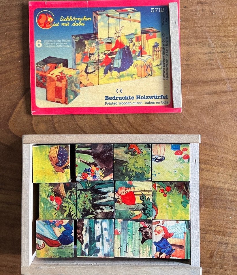 Vintage houten kubuspuzzel, blokkenpuzzel, Ophalen of Verzenden