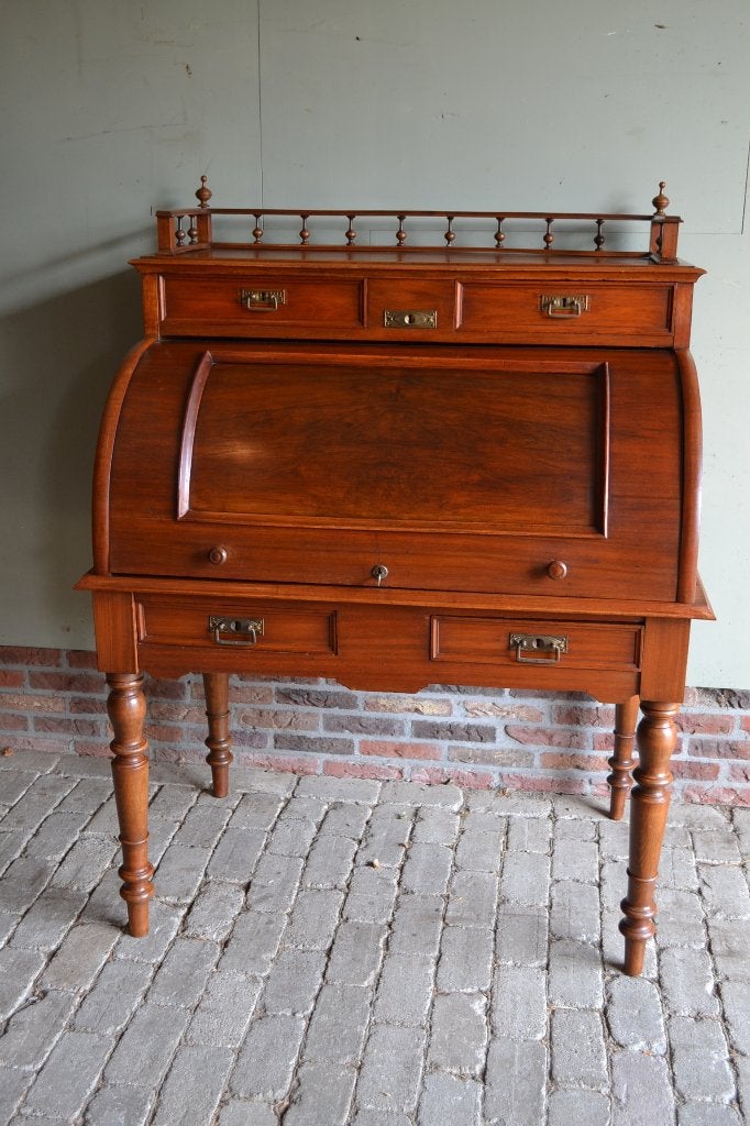 Prachtig antiek noten houten Art Deco cylinderbureau, buro, Verzenden
