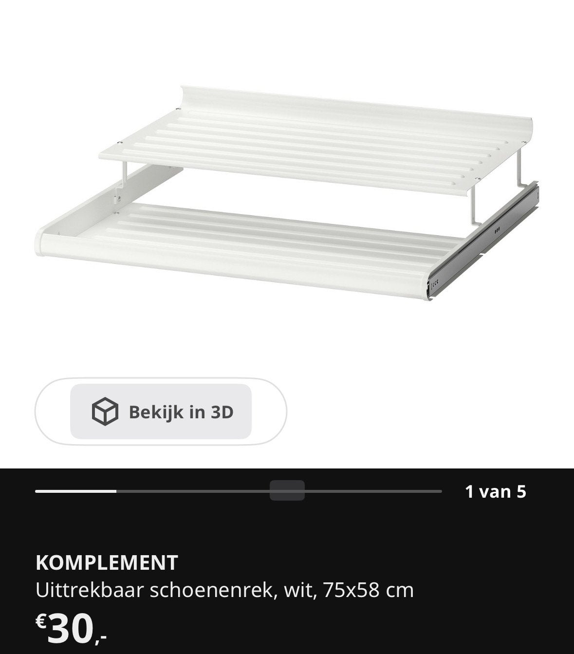 Ikea pax Schoenenrek, 75cm, wit, Huis en Inrichting, Kasten | Schoenenrekken, Ophalen of Verzenden, Zo goed als nieuw
