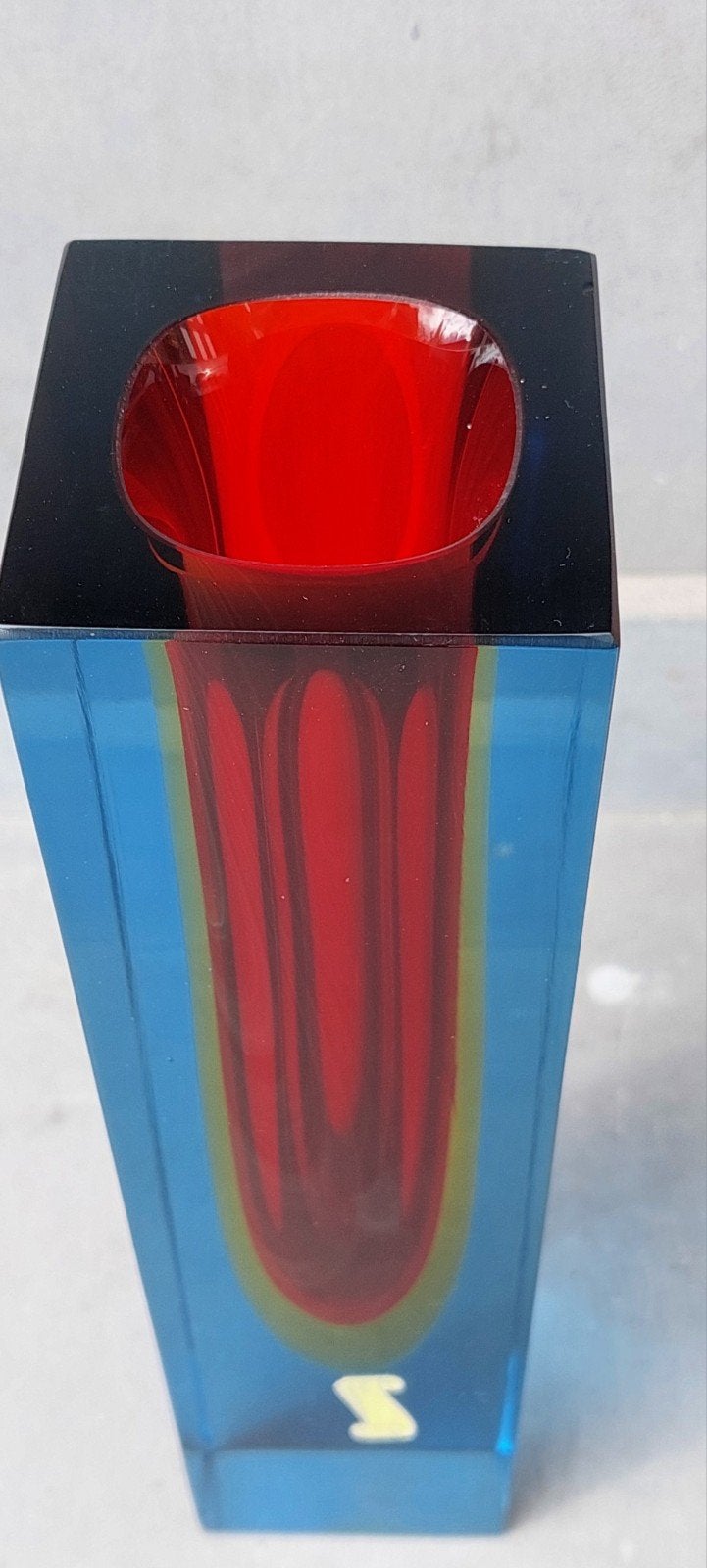 Vintage Murano Glass Vaas - Rood, geel en Blauw - design, Ophalen of Verzenden, Zo goed als nieuw, Overige typen