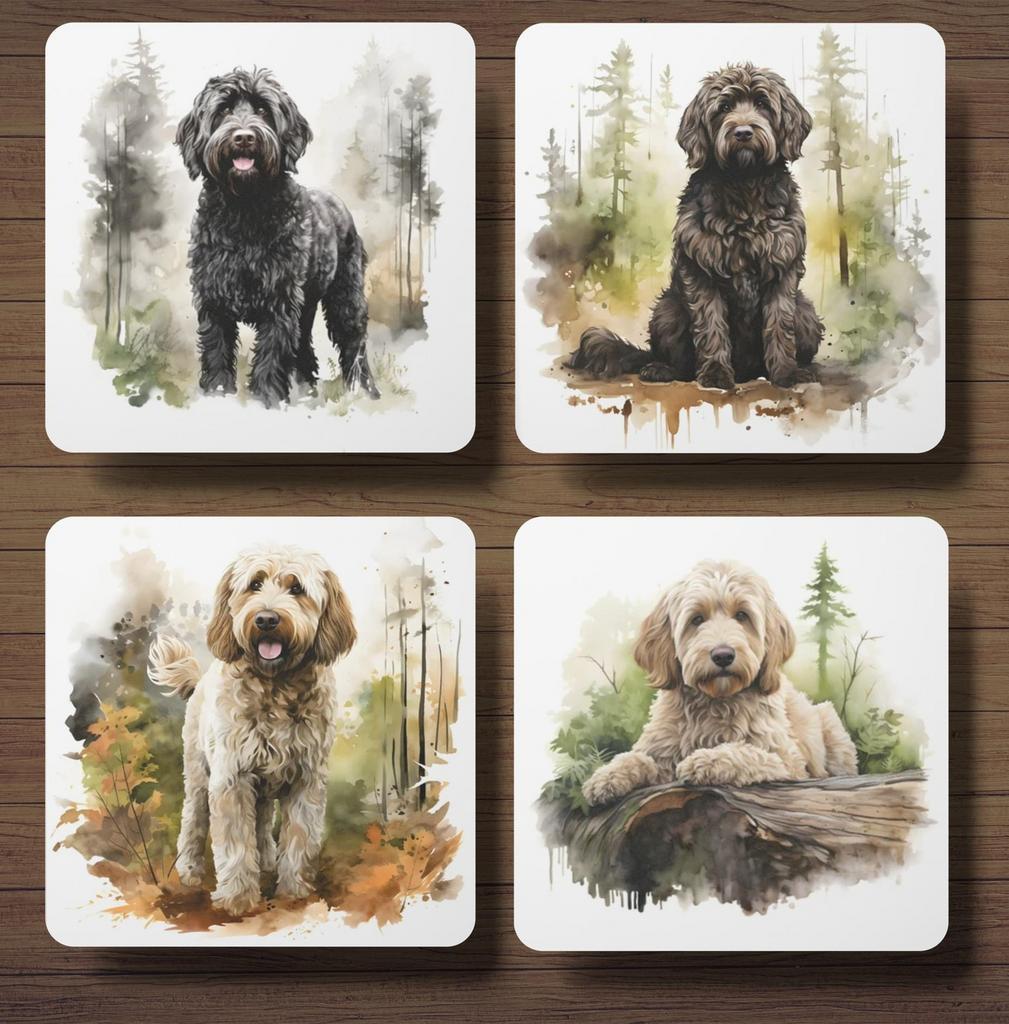 Labradoodle Aquarel onderzetters met houder, Ophalen of Verzenden, Nieuw, Glas of Kopje