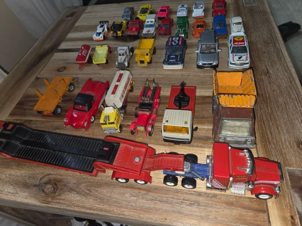 Vintage speelgoed auto’s set 28 stuks + trucks, Ophalen of Verzenden, Gebruikt