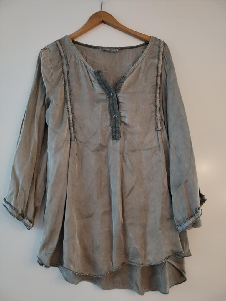 Vintage Grijze tuniekblouse met lange mouwen, maat M, Kleding | Dames, T-shirts, Maat 38/40 (M), Ophalen of Verzenden, Lange mouw