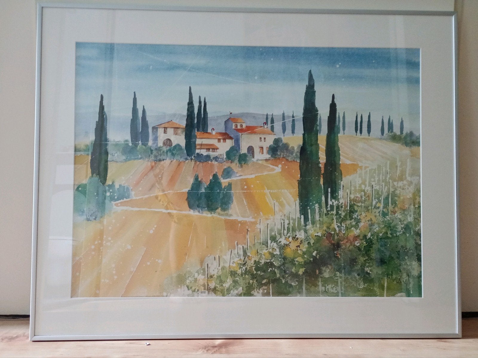 Schilderij: Toscaans Landschap met Cypresbomen, Ophalen, Realistisch, Landschap, Aquarel