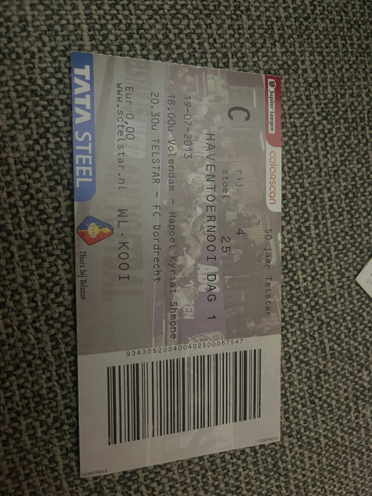 TICKET HAVENTOERNOOI DAG 1 2013 met oa TELSTAR/DORDRECHT, Verzamelen, Ophalen of Verzenden, Zo goed als nieuw, Overige binnenlandse clubs