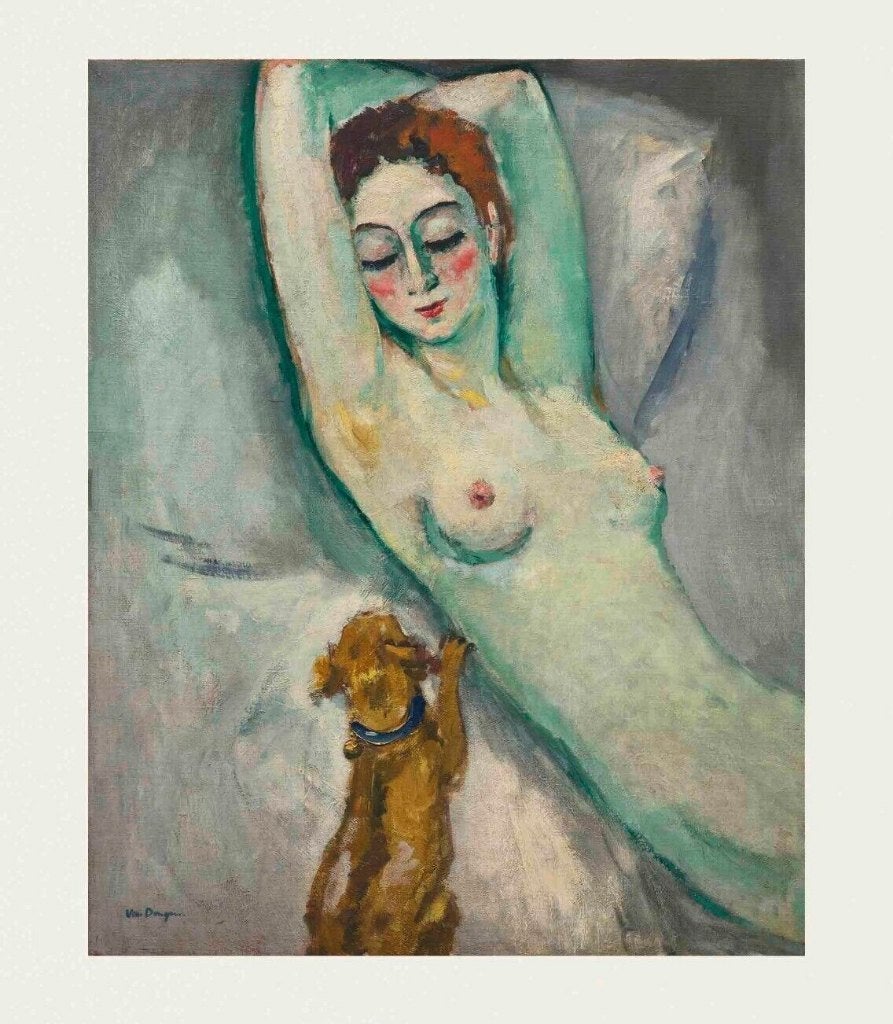 Kees van Dongen Foto Plakaat "La Dame au Chien " Mourlot '20, Gelimiteerde oplage, Ophalen of Verzenden, Personages en Fantasiefiguren