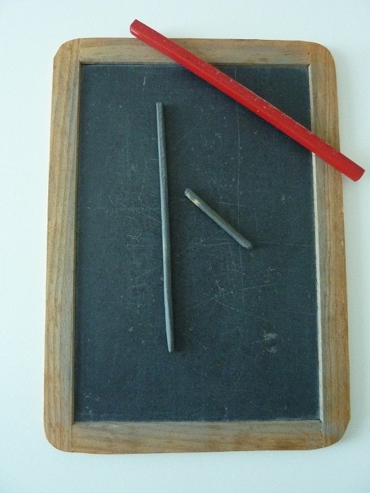 vintange meetlat griffel schrijflei lei plank hout antiek, Ophalen