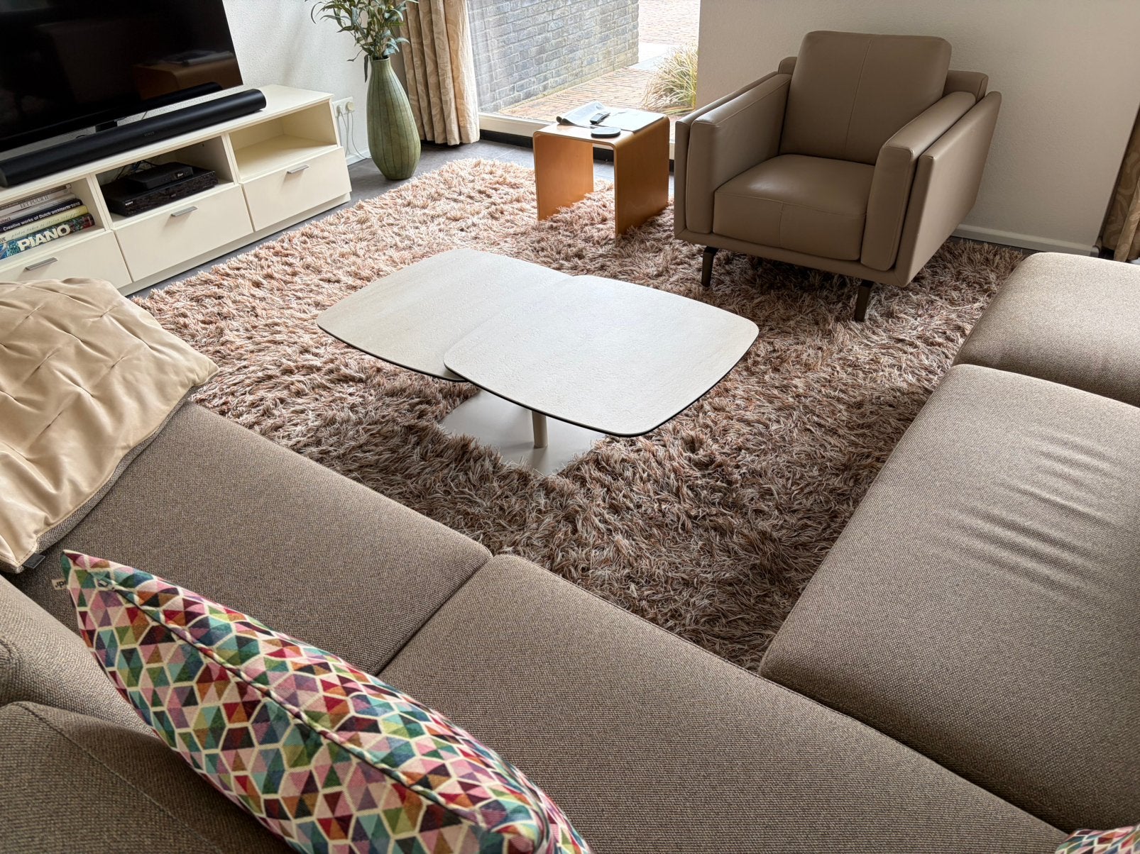 Luxe hoogpolig vloerkleed 3,5x4,5m, Ophalen, Gebruikt, Beige, 200 cm of meer