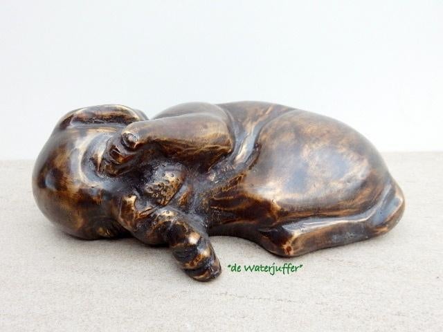 148* Bronzen slapende puppy (Boven €75 geen verzendkosten), Ophalen of Verzenden, Nieuw, Overige materialen