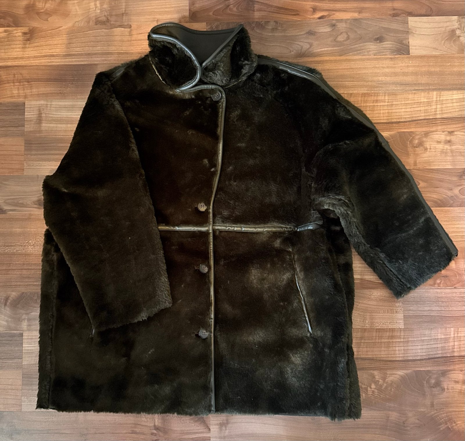 Donkergroene teddy jas met leren details, Ophalen of Verzenden, Nieuw, Maat 46/48 (XL) of groter, Groen