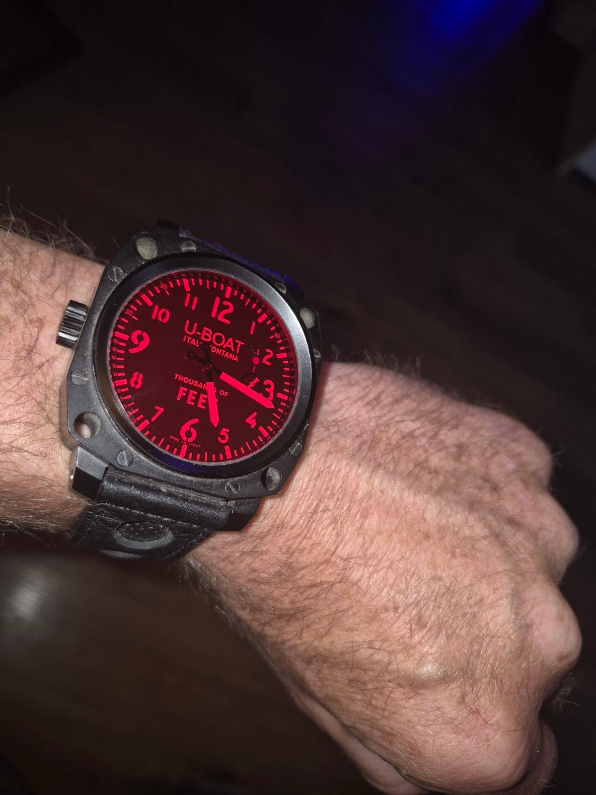 Zeldzame U-Boat Thousands of Feet 50mm met rood glas, Ophalen, Leer, Overige merken