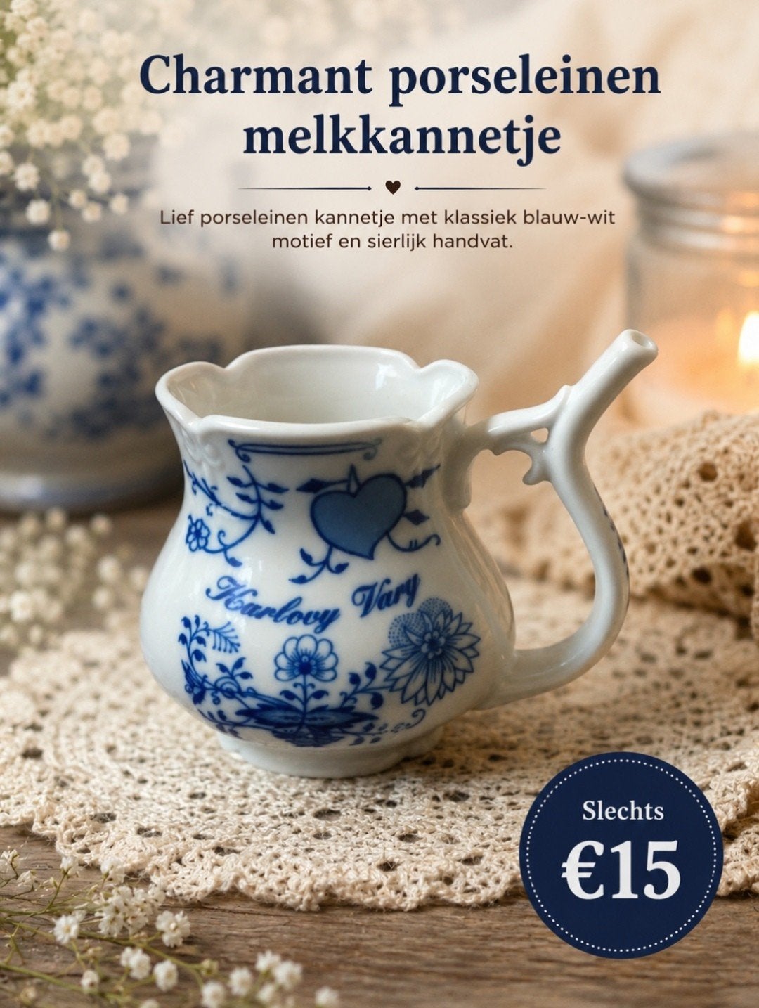 Charmant porseleinen melkkannetje - Blauw-wit motief, Ophalen of Verzenden