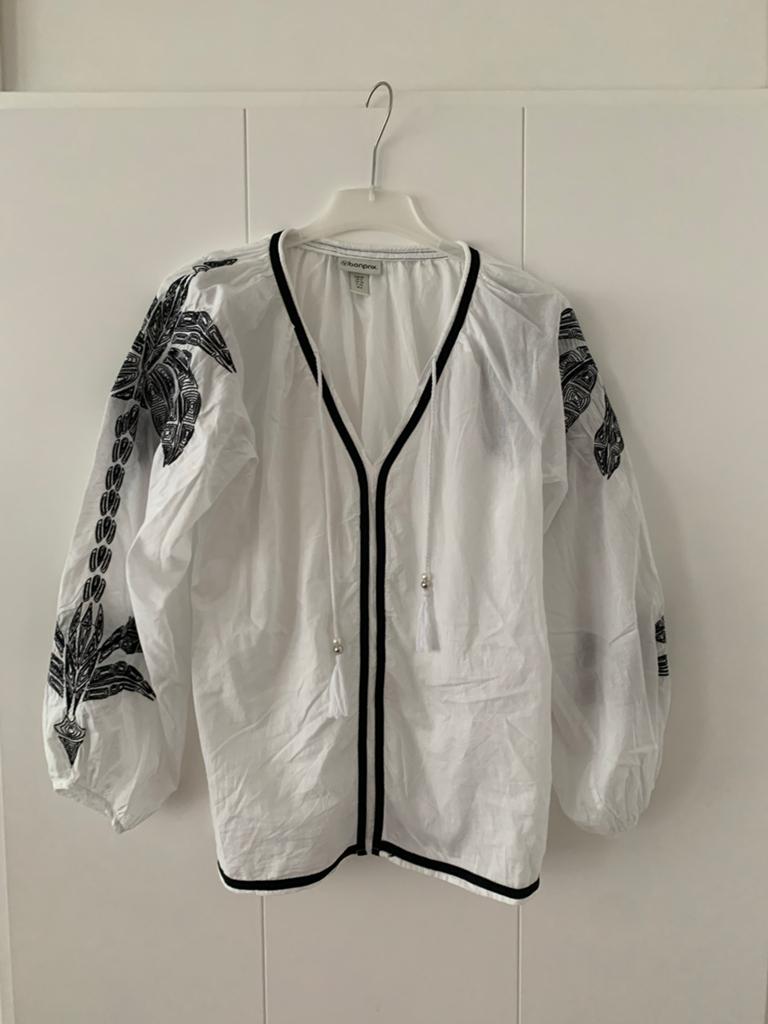 Bonprix witte blouse met zwarte palmboom borduursels, Ophalen of Verzenden, Nieuw, Maat 38/40 (M), Wit