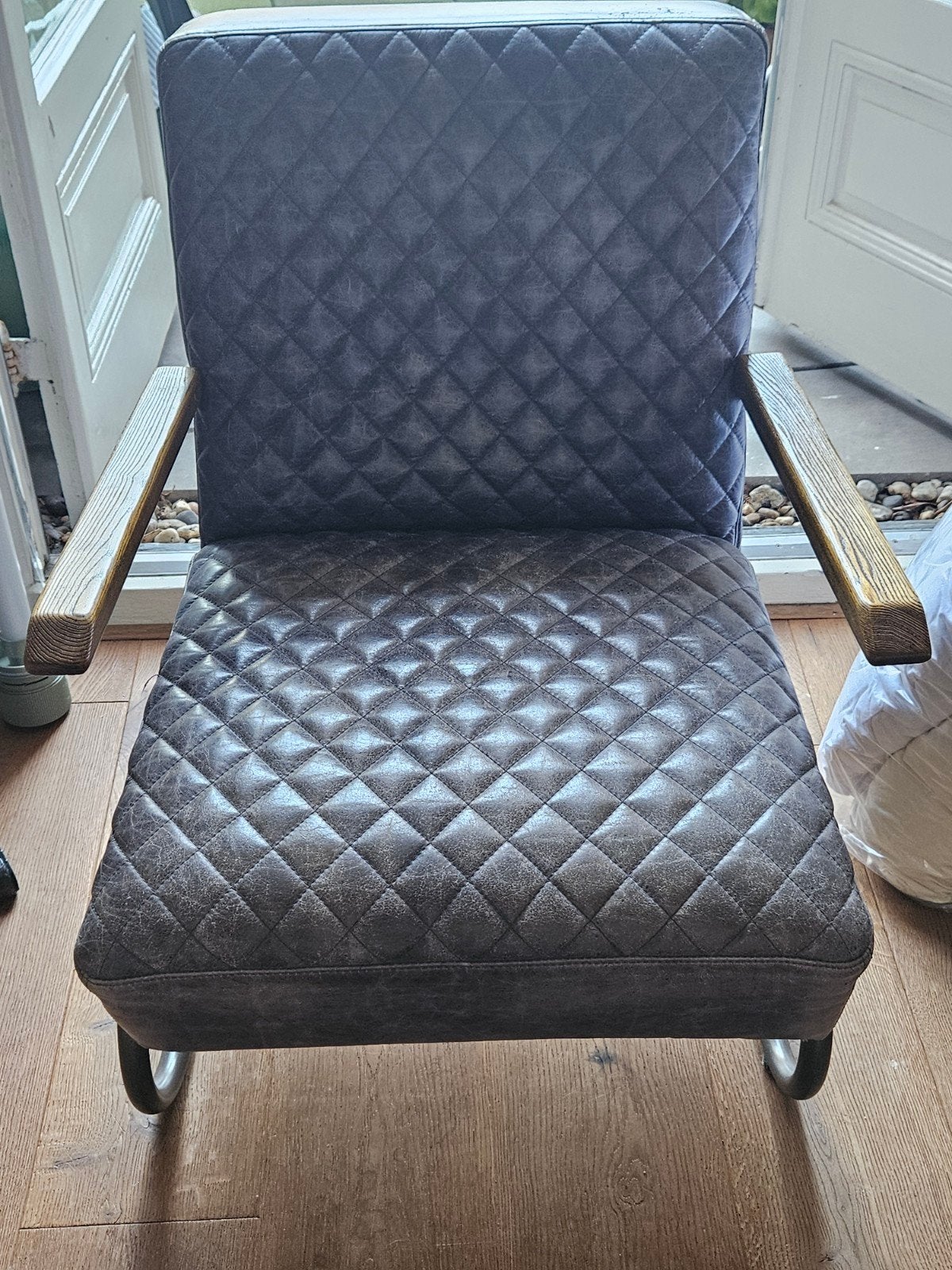 Blauwe leren fauteuil, Ophalen, Gebruikt, Leer