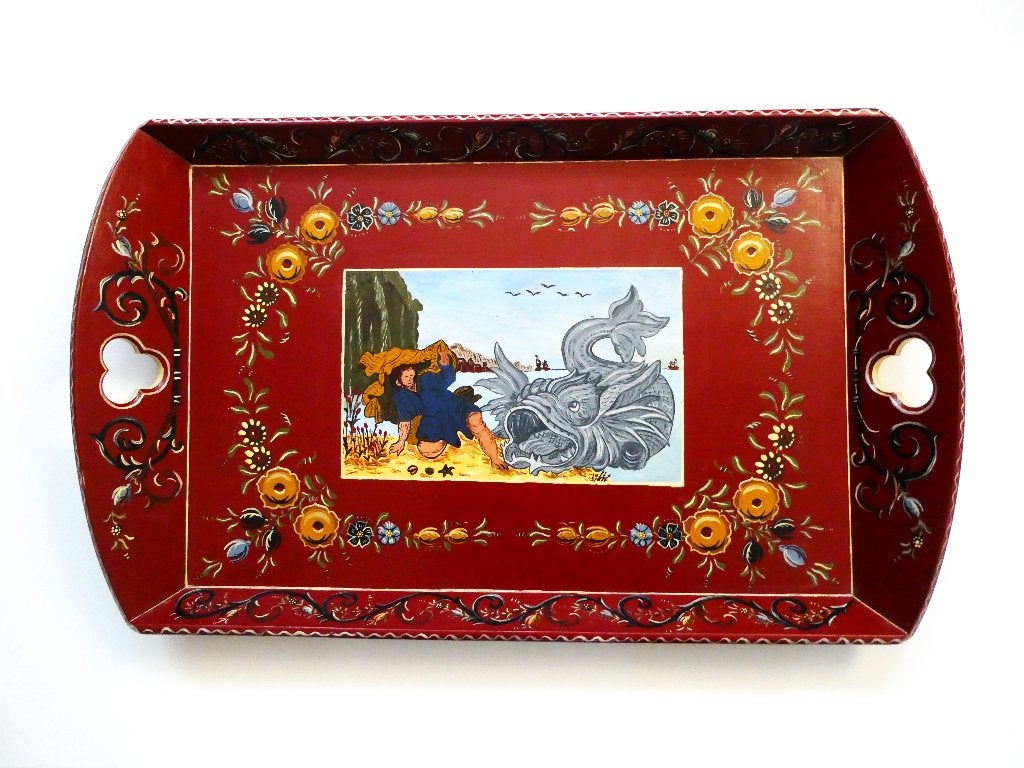 Hindeloopen dienblad serveerblad met Jonas Jona en de walvis, Antiek en Kunst, Ophalen of Verzenden