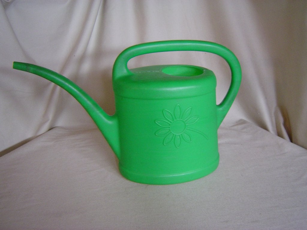 Vintage groene gieter VKV no. 8003 met bloempatroon, Ophalen of Verzenden, Gebruikt, Kunststof