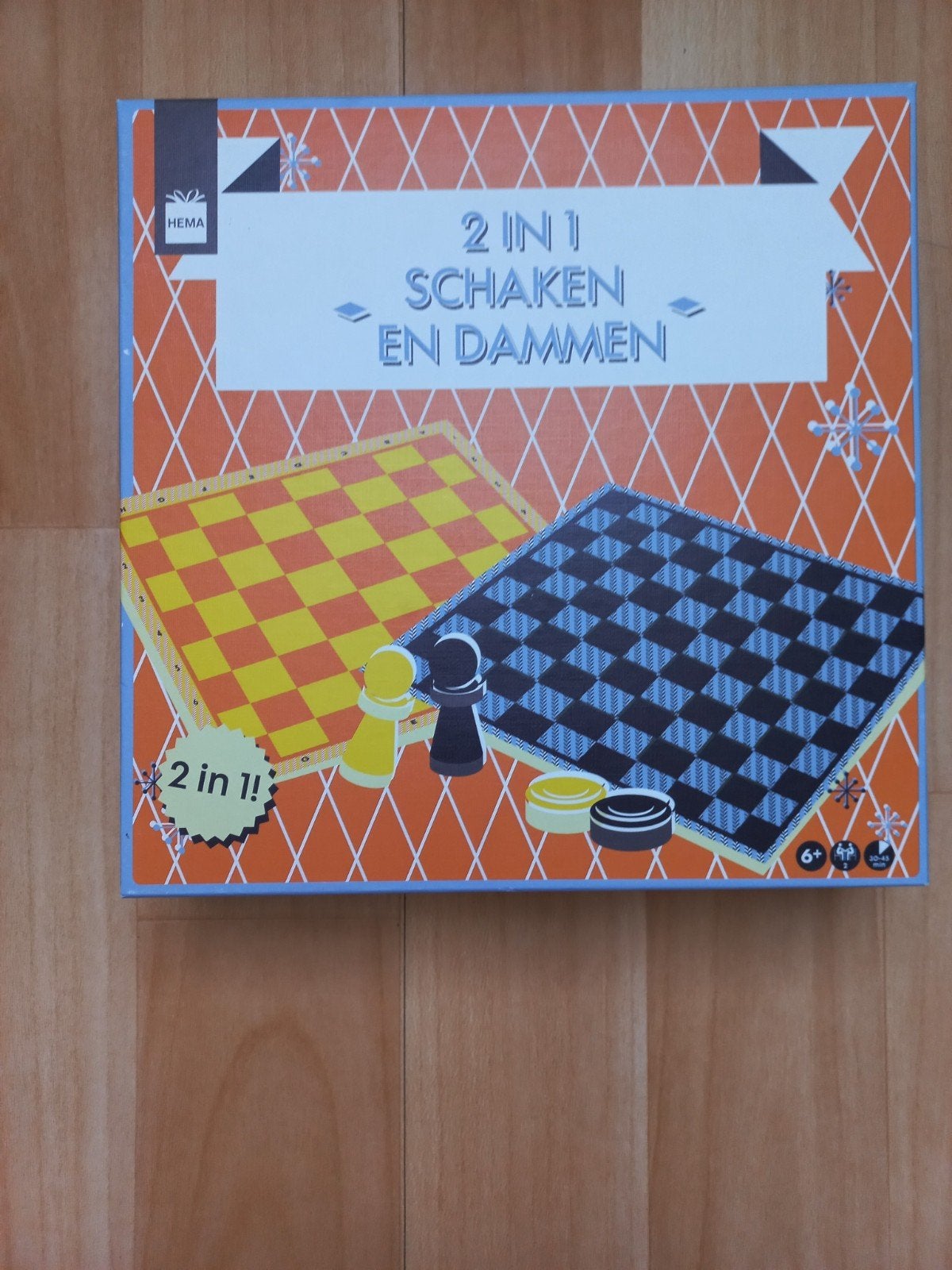 Hema 2-in-1 Schaken en Dammen Bordspel, Een of twee spelers, Ophalen of Verzenden, Gebruikt, Hema