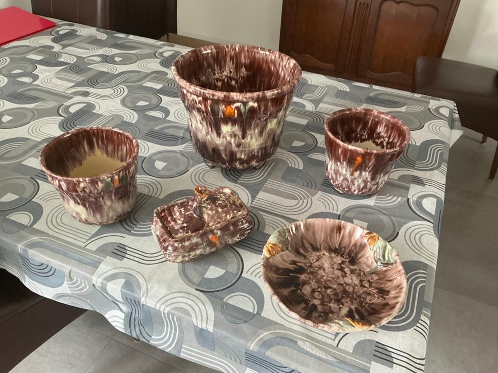 Jaren '60 bloempotten, schaal en bonbonschaaltje, Antiek en Kunst, Ophalen