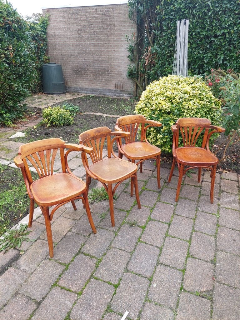 4x Thonet (style) vintage cafe stoelen., Ophalen, Gebruikt, Bruin, Vier