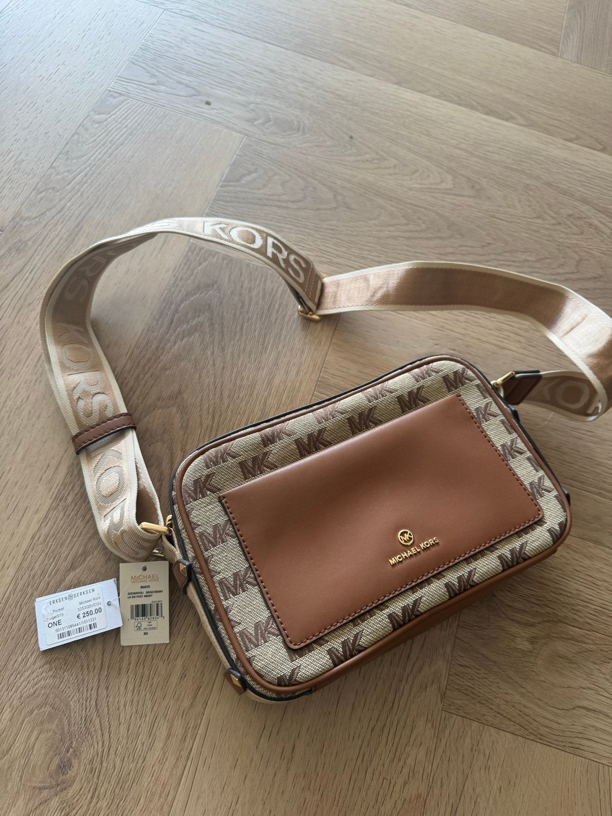 Michael Kors Maeve Crossbody Tas Beige/Ebony, Ophalen of Verzenden, Nieuw, Beige, Overige merken