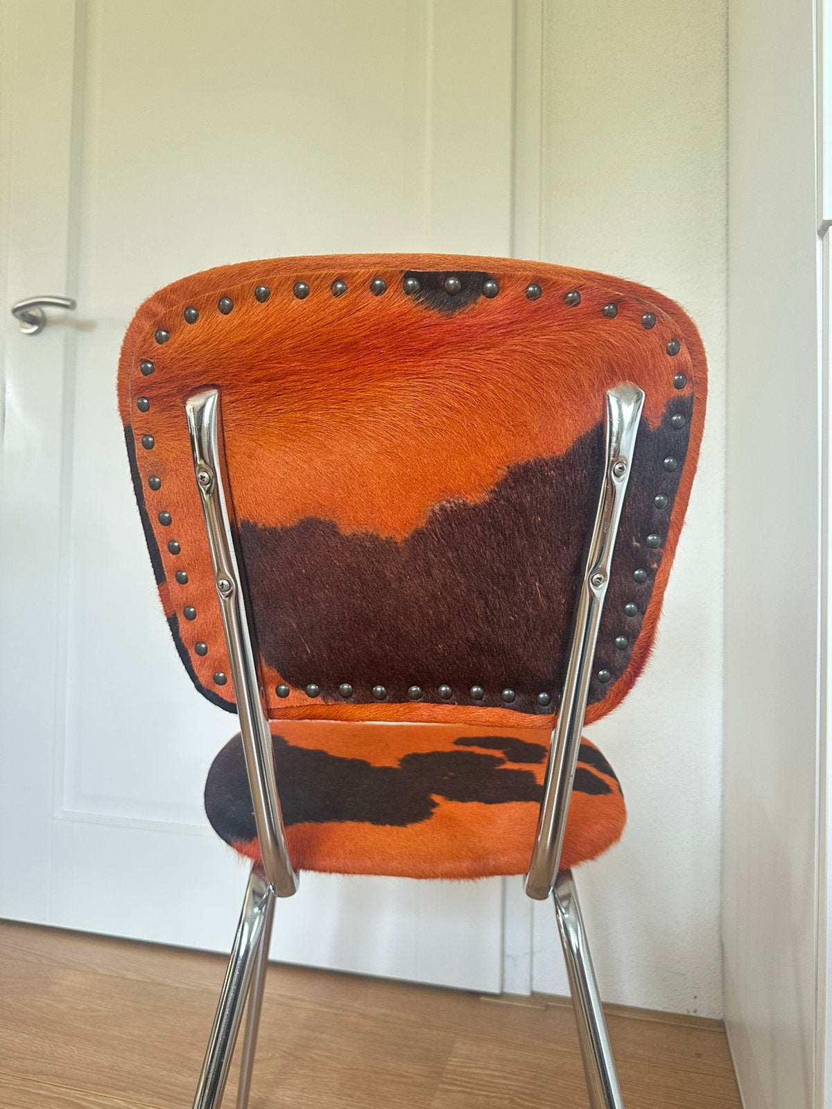 Leer bekleed oranje stoeltje (buisframe) retro, Ophalen, Gebruikt, Overige kleuren, Leer