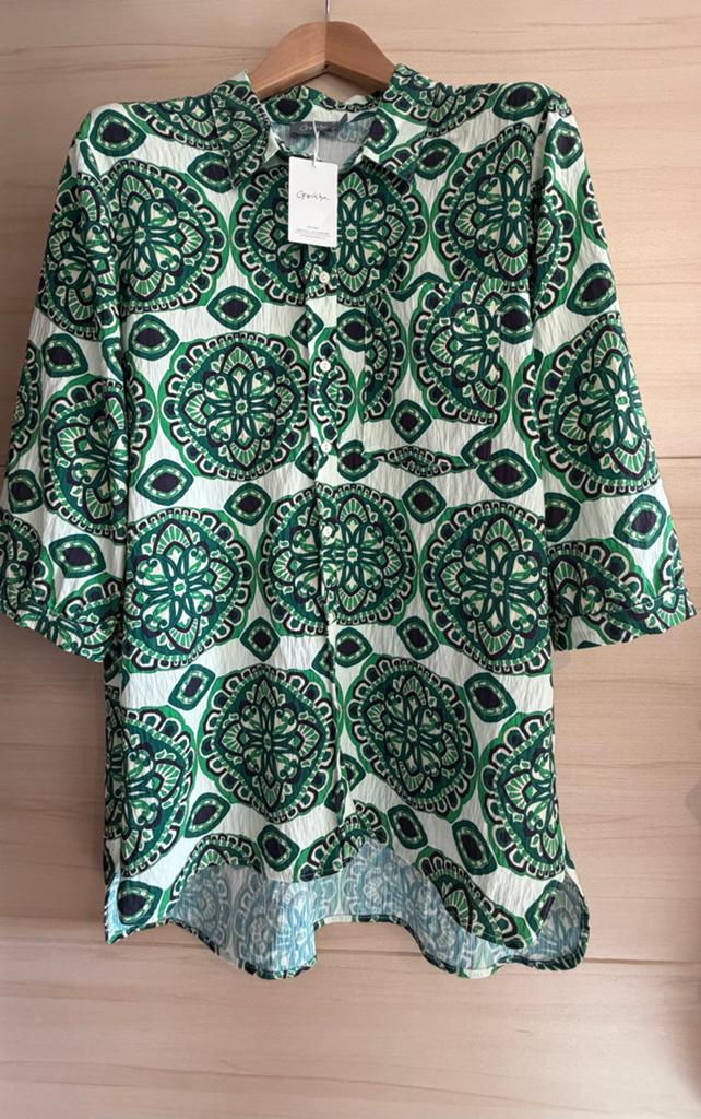 Geisha Blouse/Tuniek met Groen/Wit Medaillonprint - Maat XL, Verzenden, Nieuw, Maat 46/48 (XL) of groter, Groen
