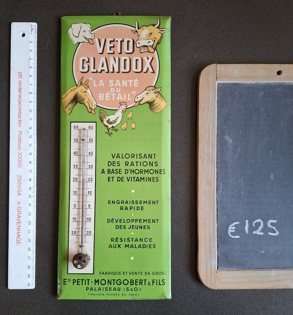 thermometer metalen / emaille bord voeder kuiken gevaar blik, Verzamelen, Merken en Reclamevoorwerpen, Ophalen of Verzenden, Gebruikt