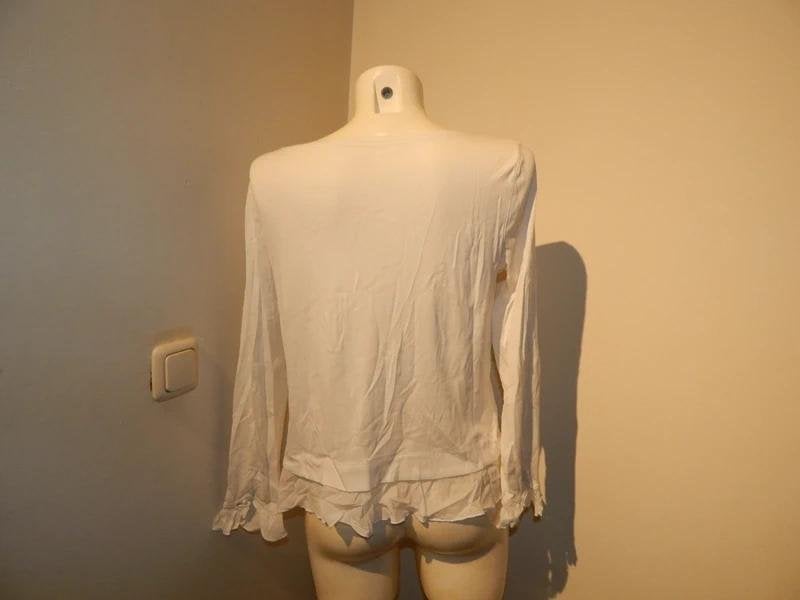 Marccain shirt wit blouse look onderkant steentje mouw N3, Kleding | Dames, T-shirts, Maat 38/40 (M), Verzenden, Wit, Lange mouw