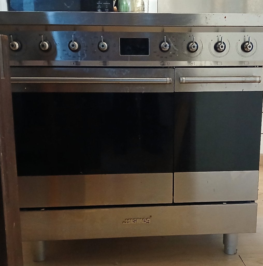 smeg C92 IMX2 INDUCTIE FORNIS 90 CM 2 OVENS, Ophalen, Gebruikt, Hete lucht, 60 cm of meer