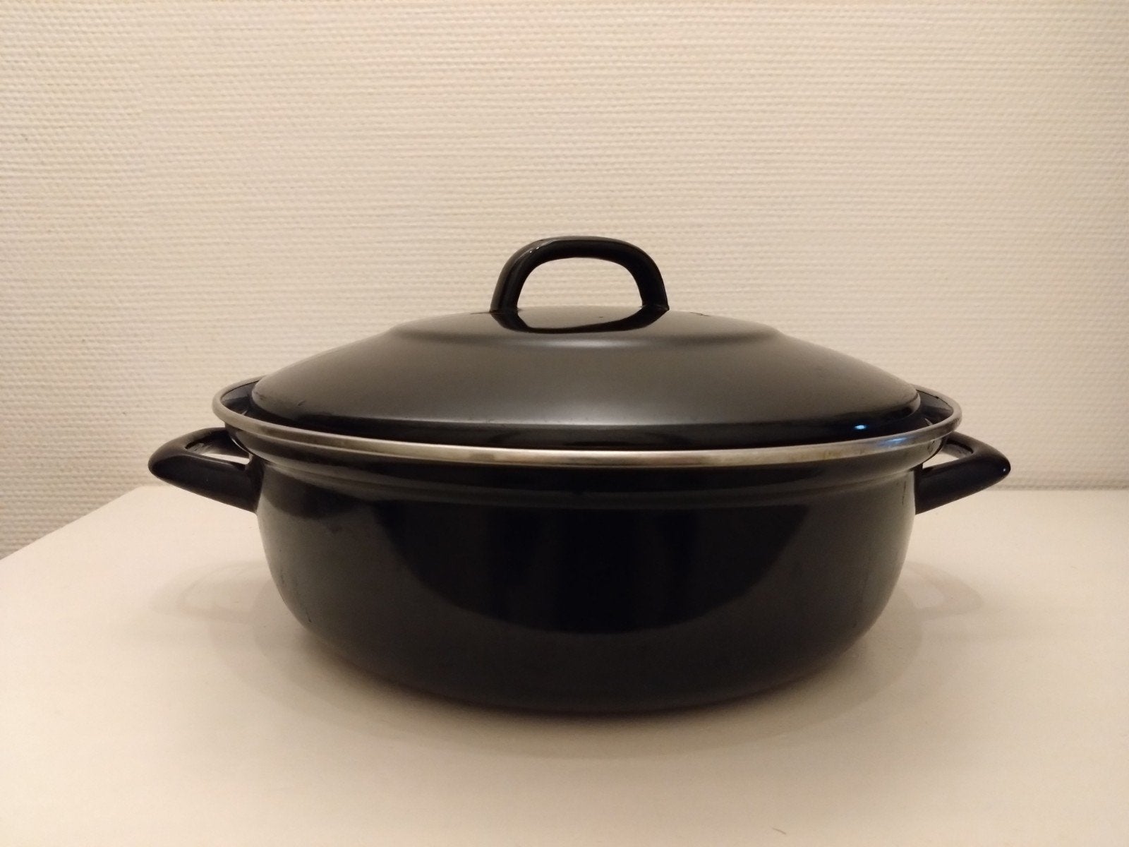 Mooie donkerblauwe/zwarte emaille pan., Ophalen of Verzenden, Zo goed als nieuw
