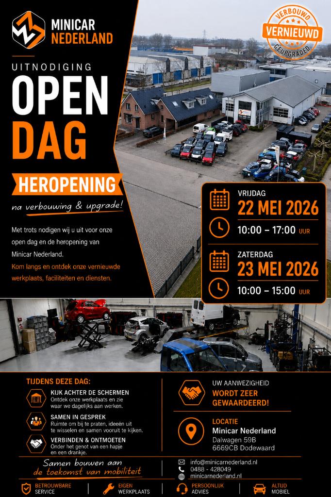 Openingshow, Minicar Nederland, nieuwe werkplaats, showroom, Diversen, Brommobielen en Scootmobielen, Overige merken, Gebruikt