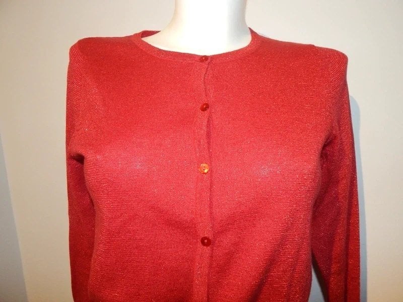 King Louie cerise rood vestje breisel glitter in de stof M, Maat 38/40 (M), Verzenden, Zo goed als nieuw, King Louie